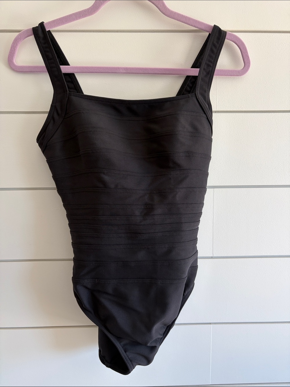 Miraclesuit Black One-Piece Swim Suit with Textured Bands Size 8